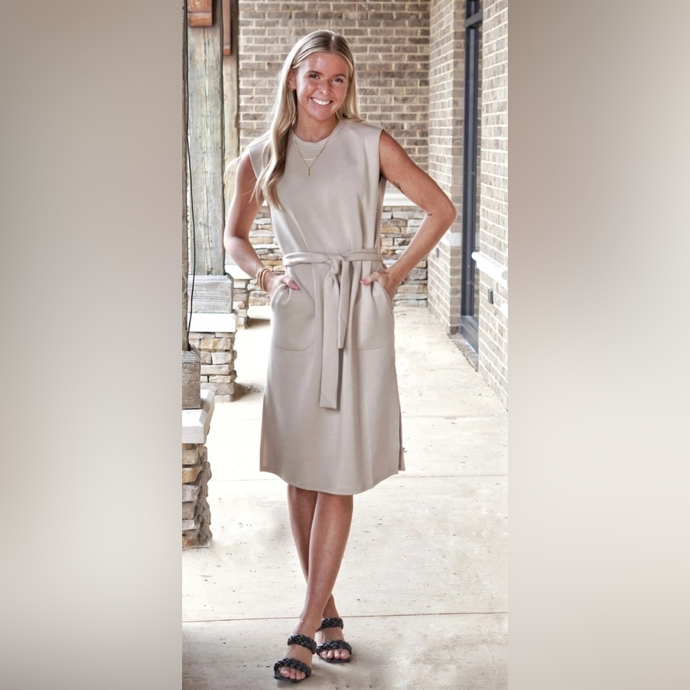 SPANX Tahini Belted Midi Dress